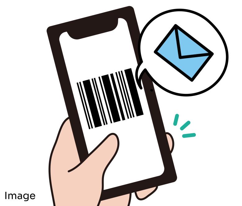 Smartphone displaying barcode with email icon, representing mobile shopping and digital communication for grocery delivery