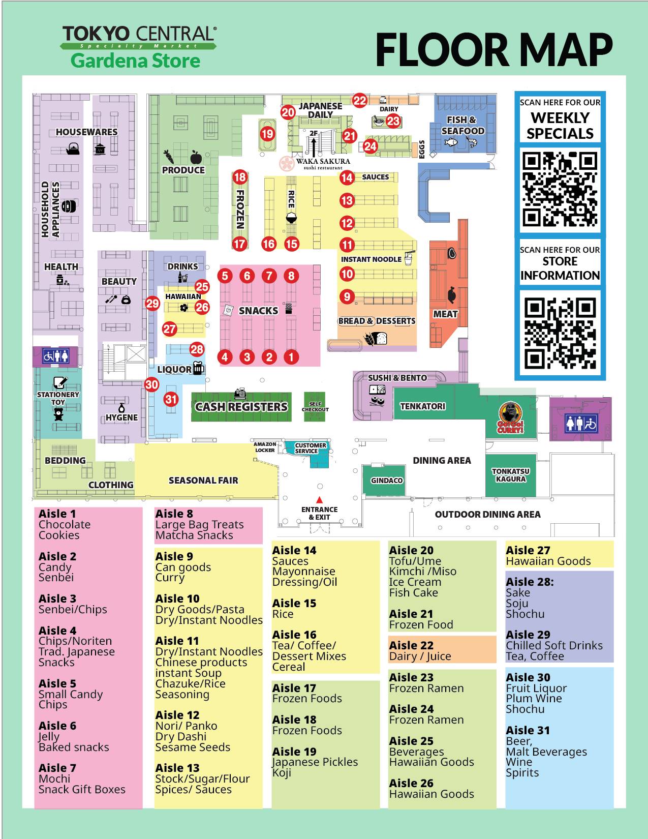 Gardena floor map — aisle guide