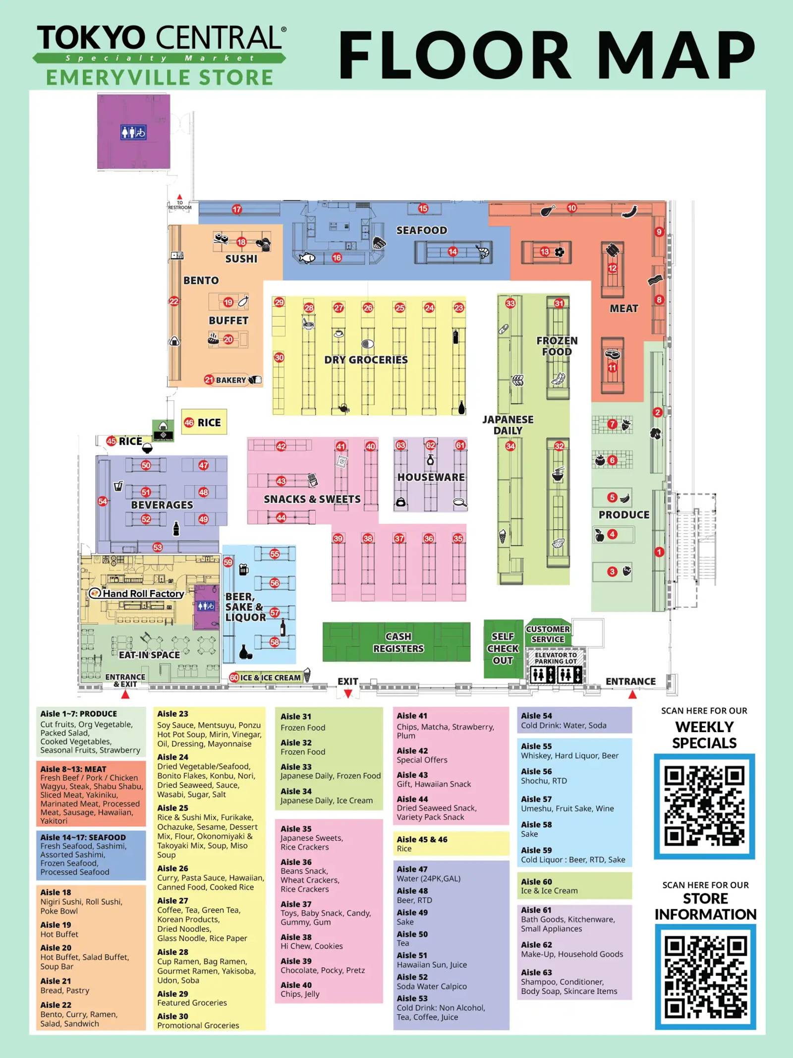 Emeryville floor map — aisle guide