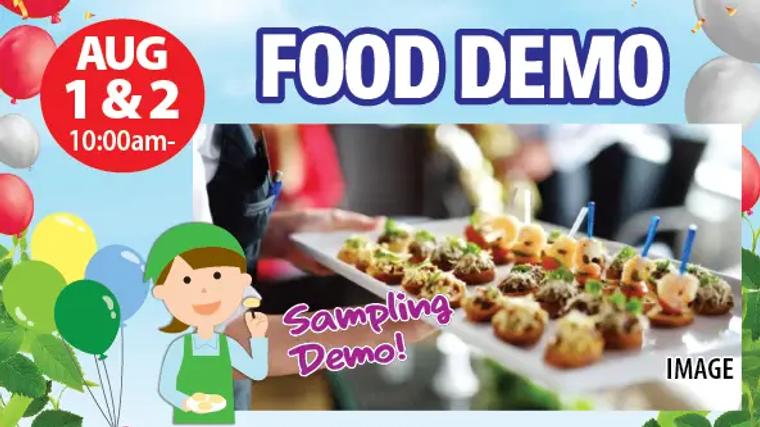 Food demo event August 1-2 featuring appetizer sampling with decorated canapés and small bites