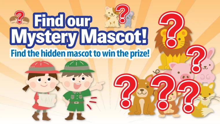 Find our mystery mascot game: hidden mascot reveal with cute character illustrations and question marks