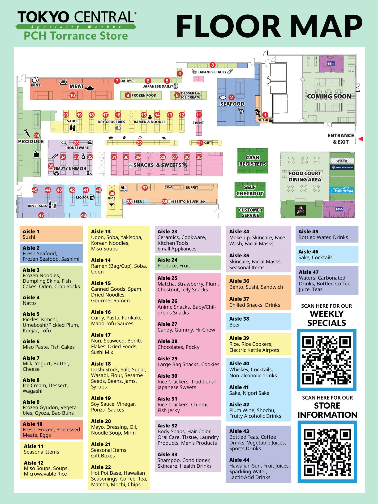 PCH Torrance floor map — aisle guide