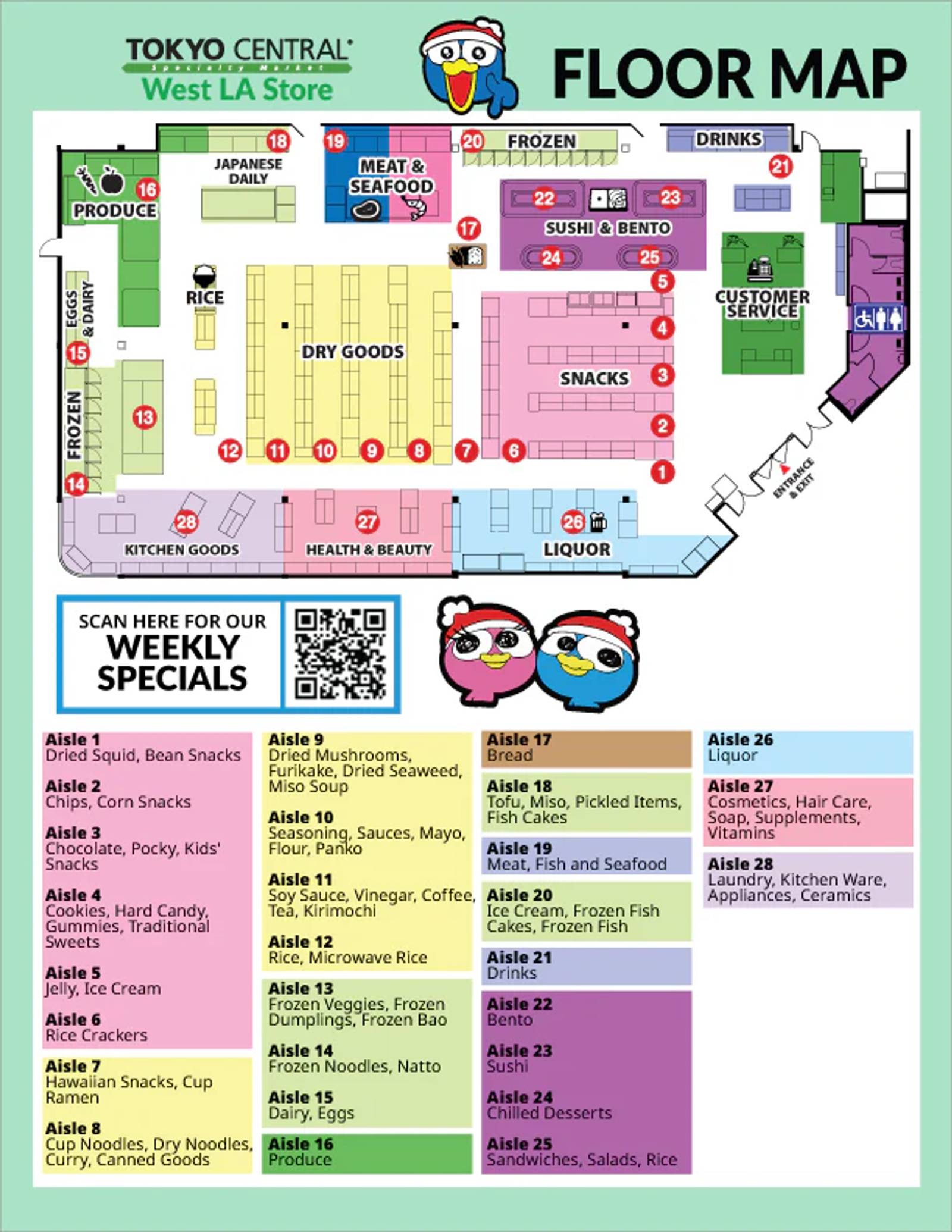 West LA floor map — aisle guide