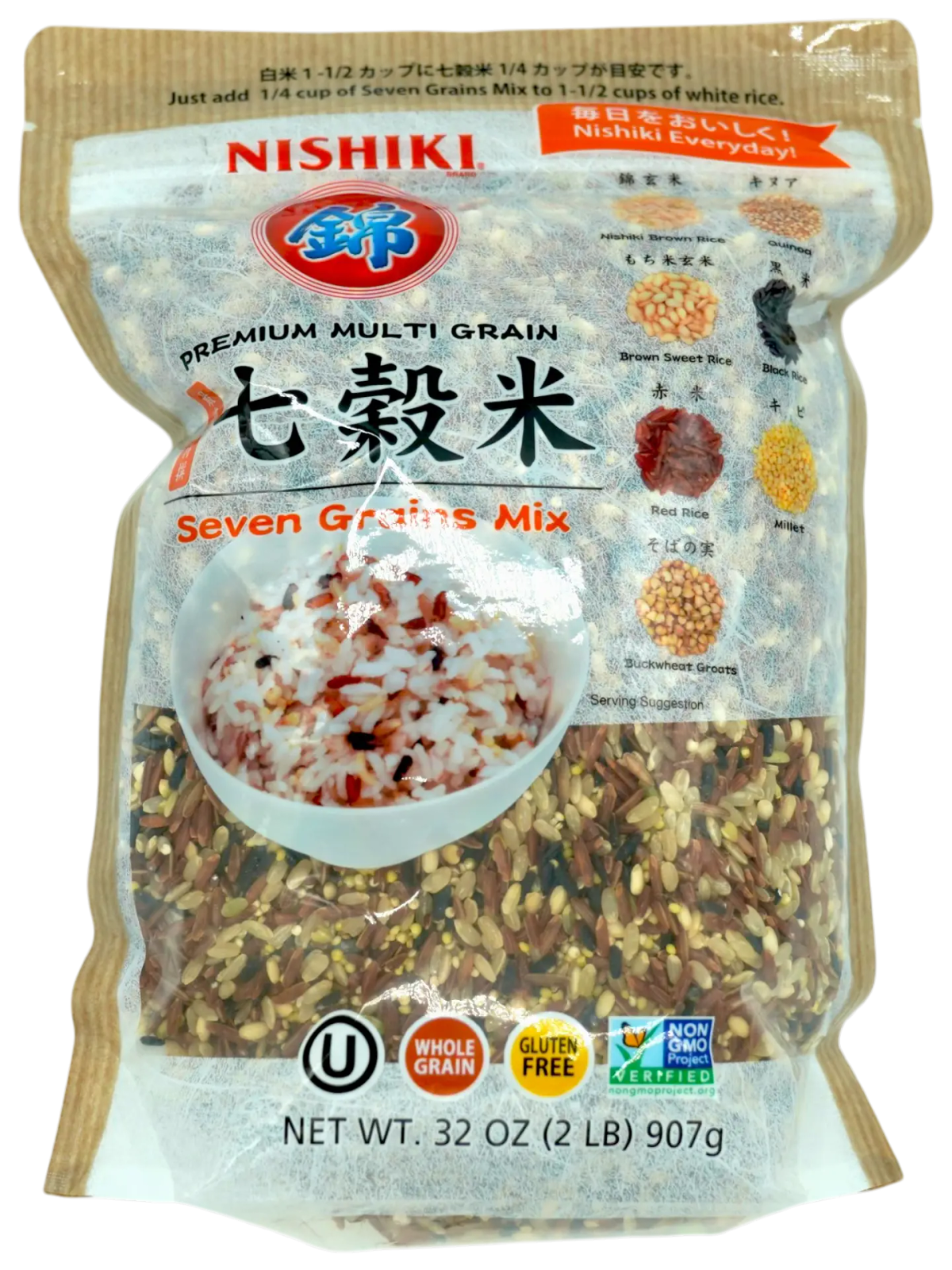 Nishiki Premium Multi Grain Seven Grains Mix rice package, 32 oz, whole grain gluten-free