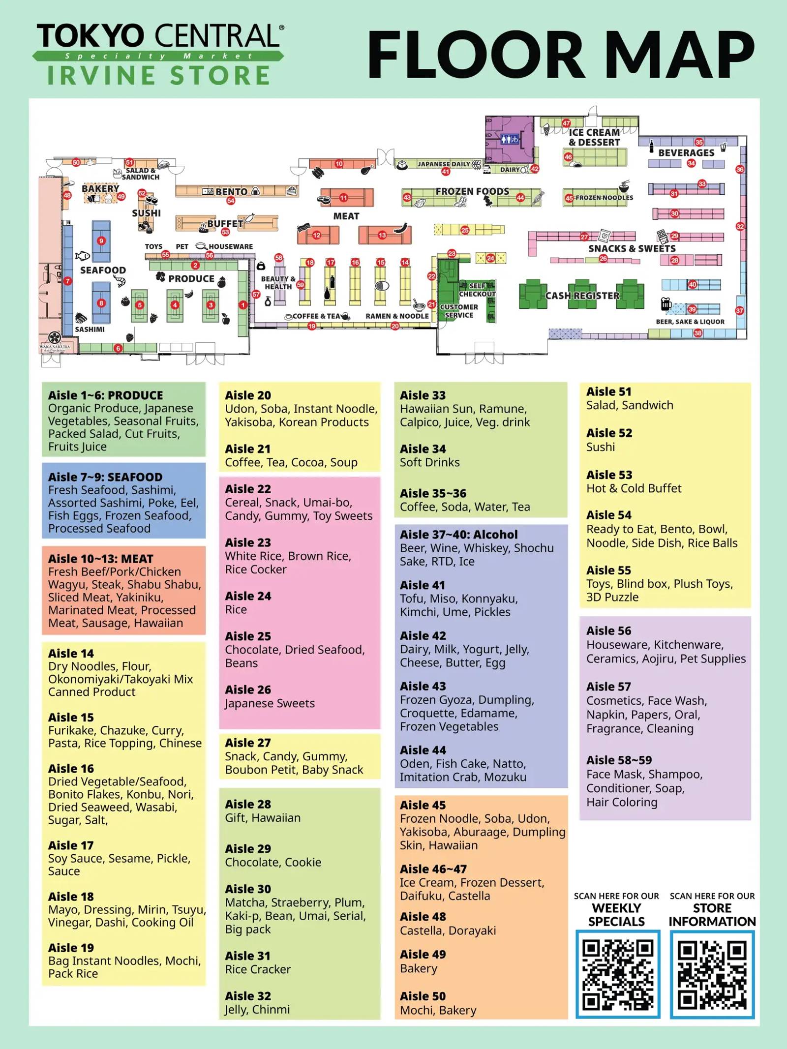 Irvine floor map — aisle guide