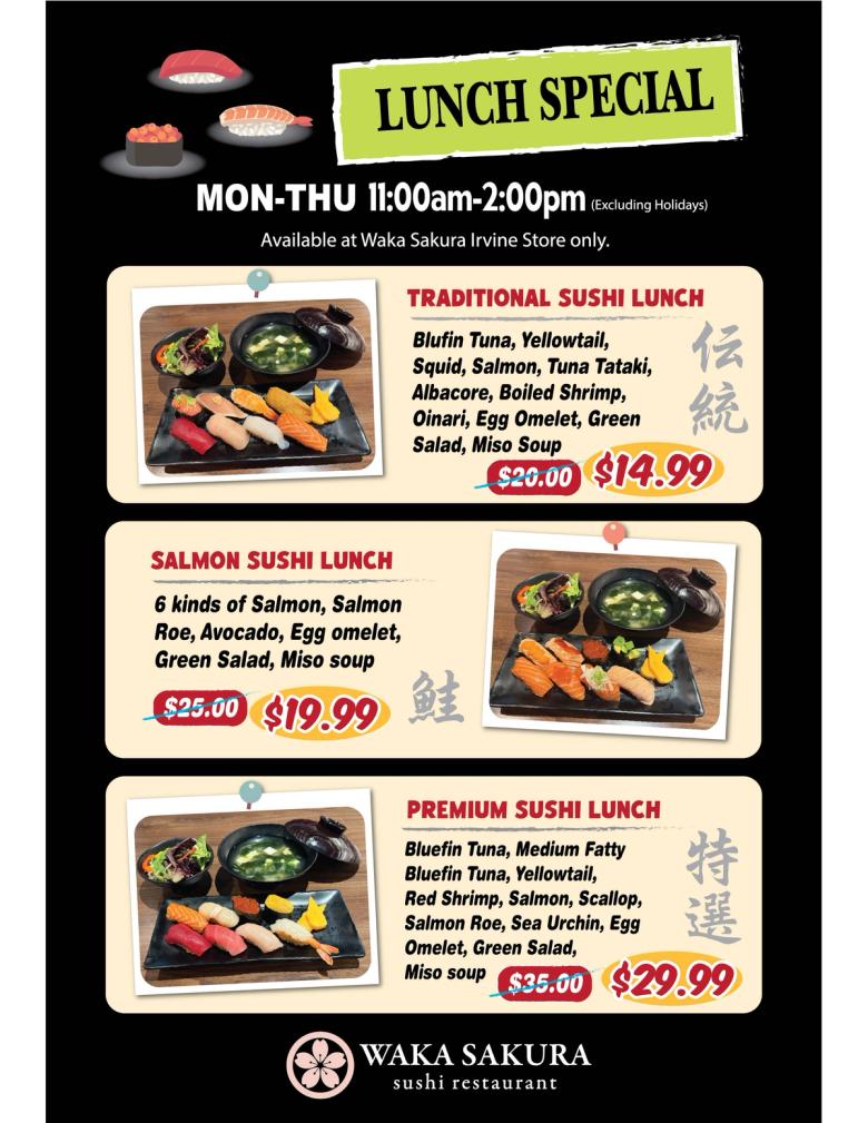 Lunch Special at Waka Sakura Irvine Flyer
