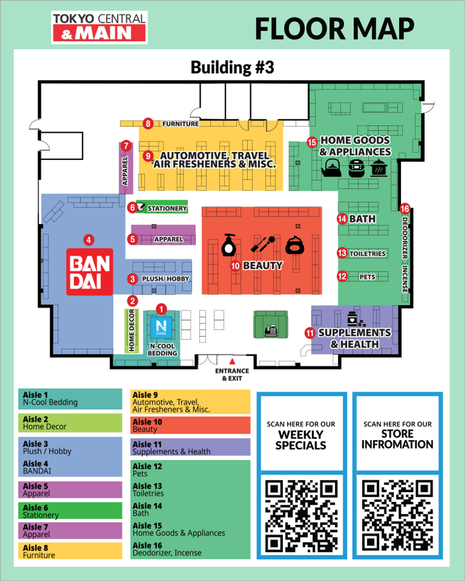 San Diego floor map — aisle guide