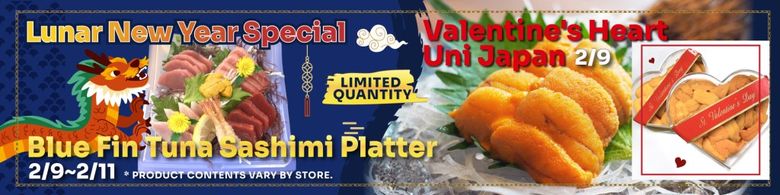 Uni Japan promotions: Blue Fin Tuna Sashimi Platter and Valentine's Heart shaped pastries