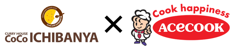 Three restaurant logos: Coco Ichibanya curry house, Acecook noodle brand with chef mascot