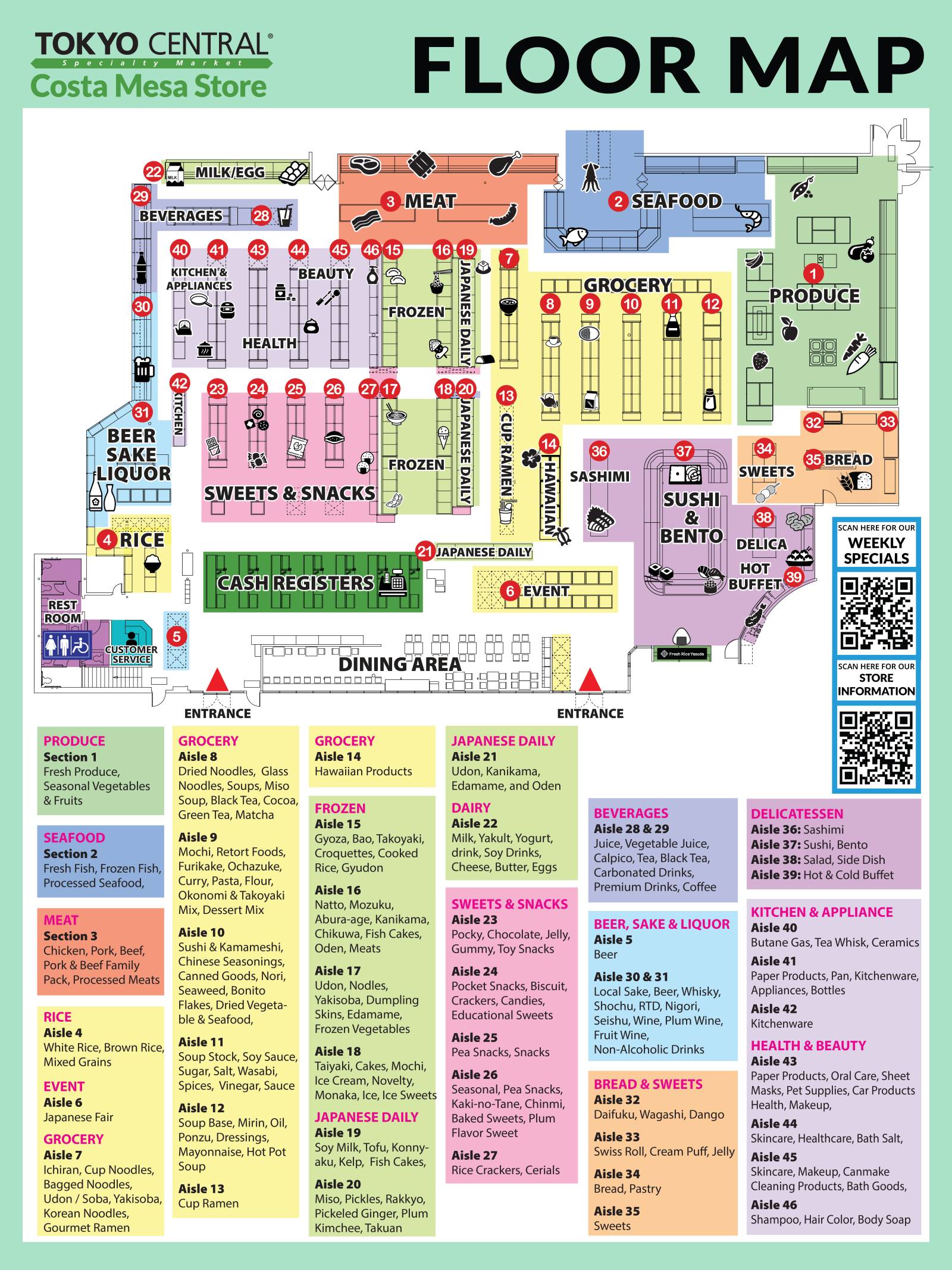 Costa Mesa floor map — aisle guide