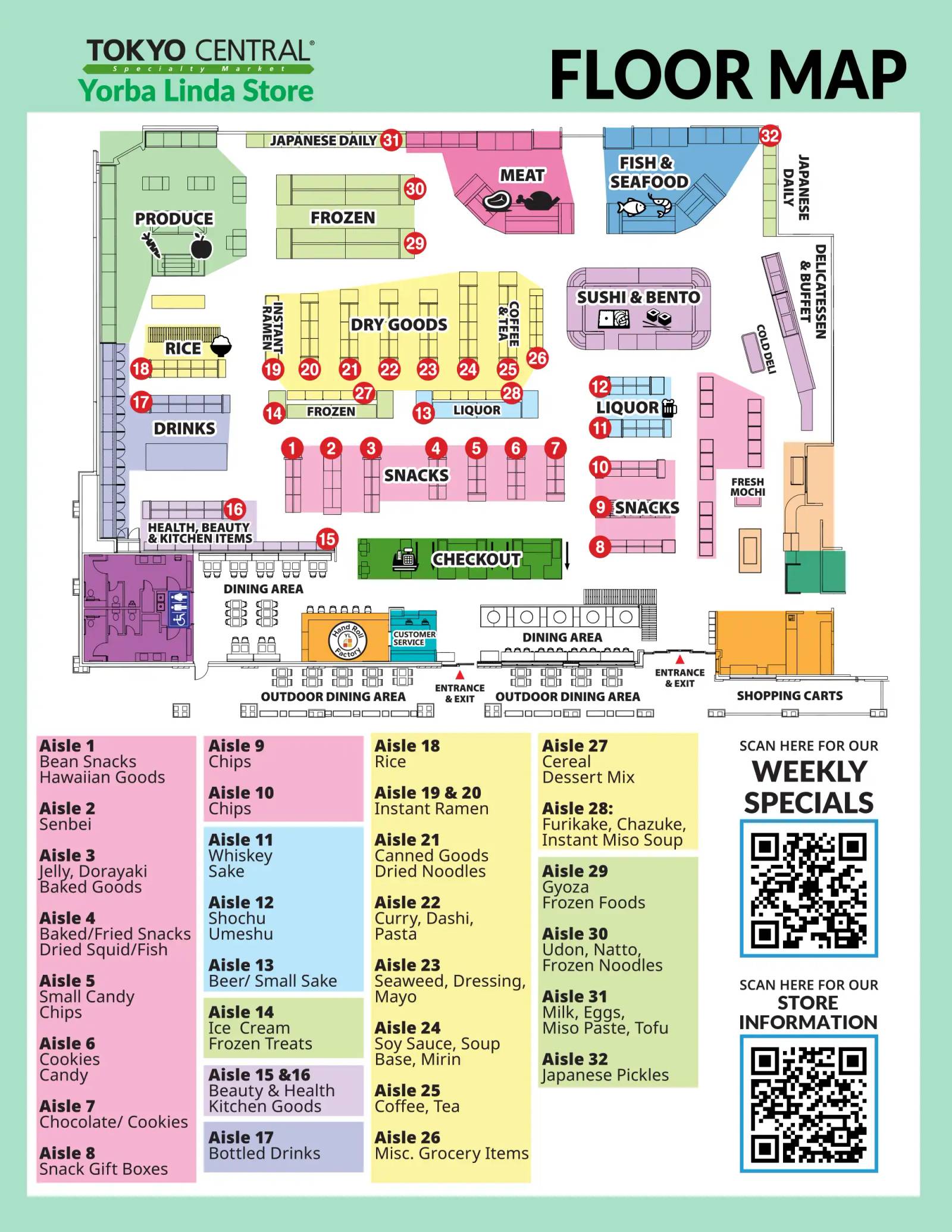 Yorba Linda floor map — aisle guide