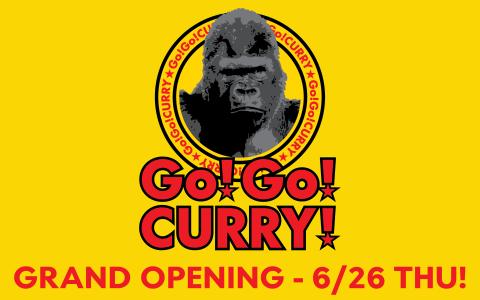 Go! Go! Curry restaurant grand opening advertisement June 26, yellow background