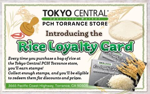Tokyo Central PCH Torrance Rice Loyalty Card promotional flyer with stamps rewards program details