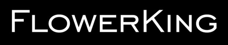 FlowerKing logo text white letters black background