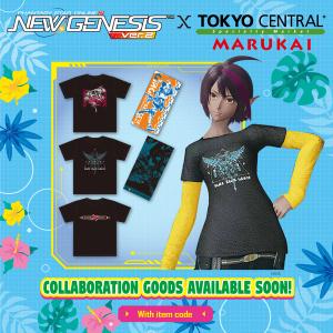 Phantasy Star Online 2 New Genesis x Tokyo Central Marukai collaboration merchandise announcement featuring apparel and accessories